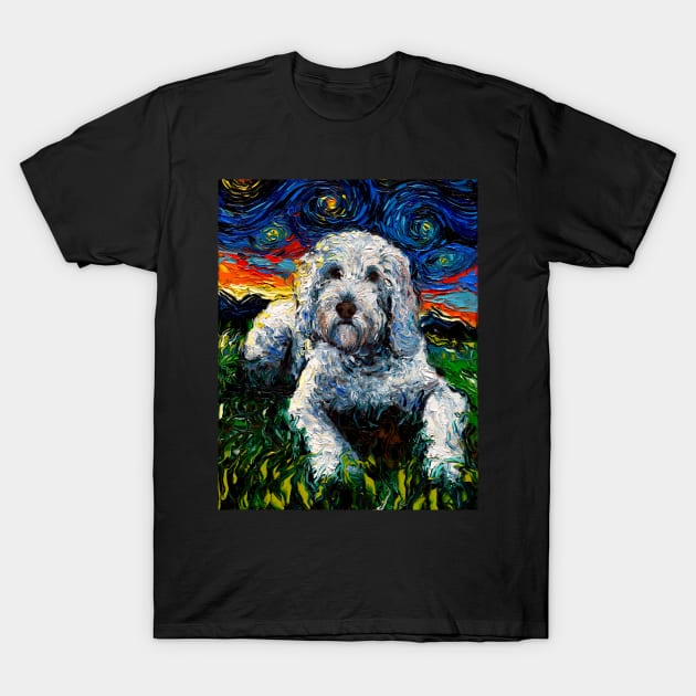 White Goldendoodle Night T-Shirt by sagittariusgallery